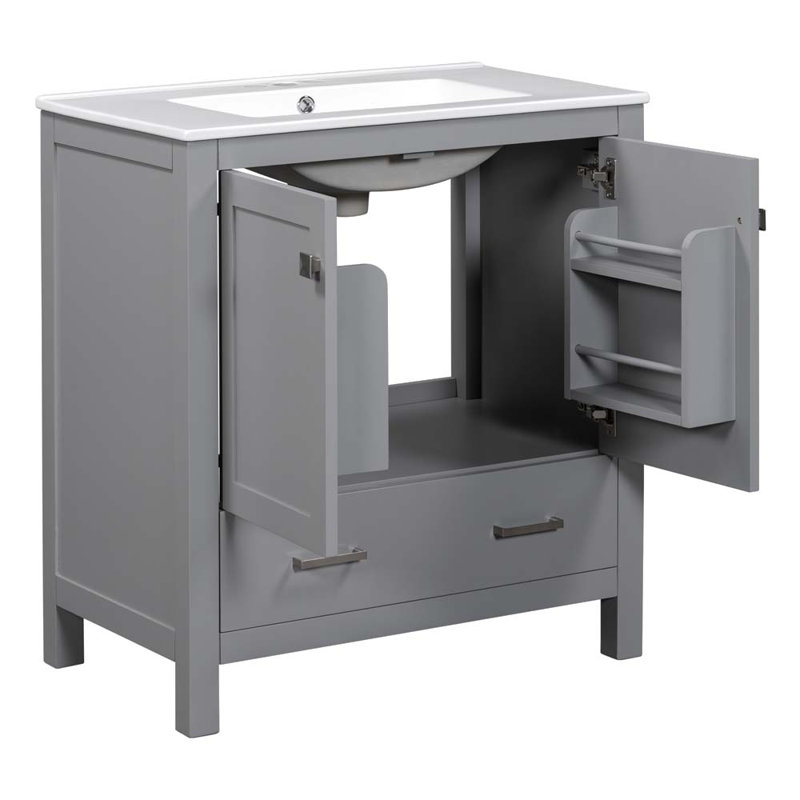 Meuble-lavabo noir 30 po avec lavabo simple, Gris