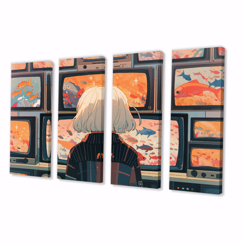 Marjorie - art mural portrait sur toile - 4 panneaux