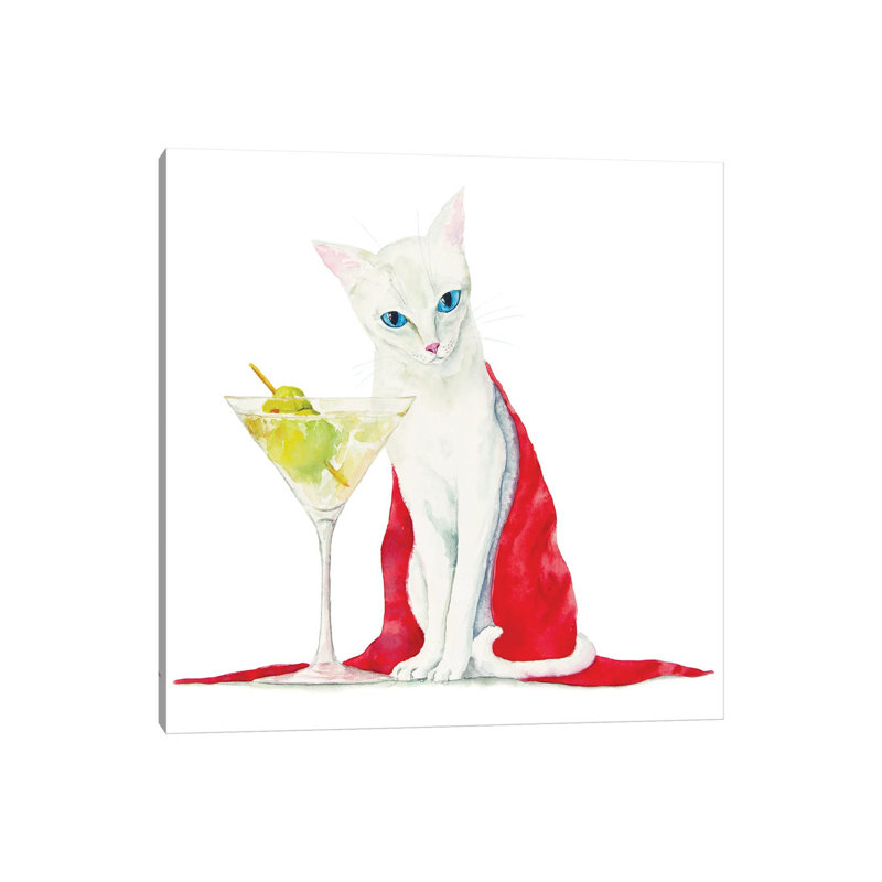White Cat With Martini by Alexey Dmitrievich Shmyrov - Wrapped Canvas Print, 30.48 cm H x 30.48 cm W