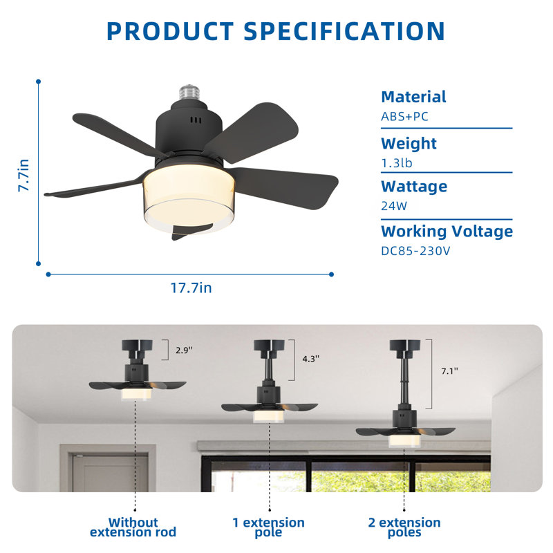 Ampoule à DEL à intensité variable de 60 watts avec température de couleur sélectionnable, lumière de ventilateur de douille avec télécommande, base E26 / moyenne (standard) (paquet de 1)