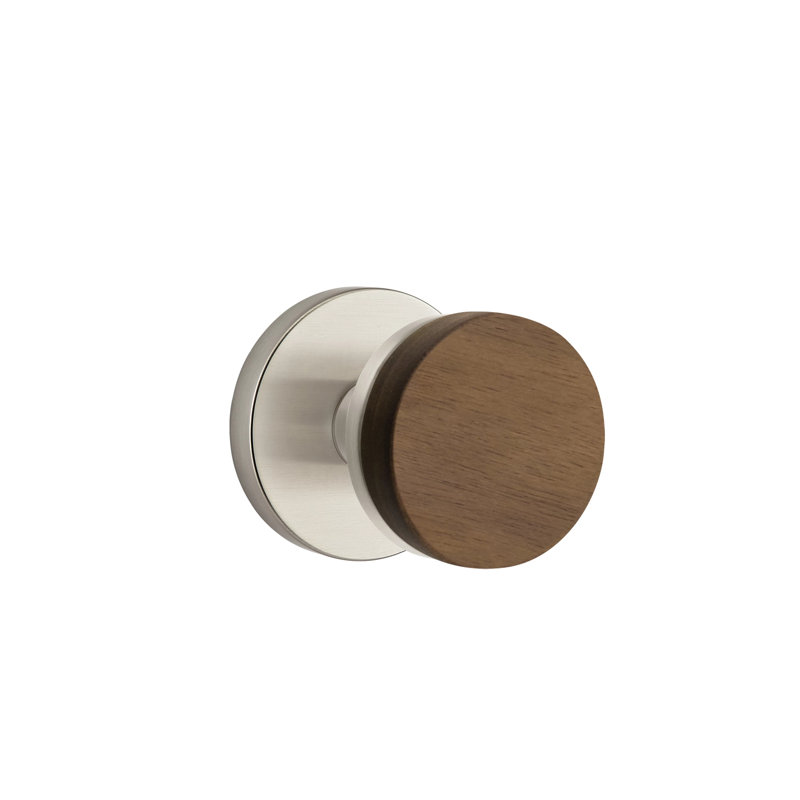 Ensemble de faux boutons Emtek Select avec rosette à disque et tige conique, bouton en noyer foncé, Nickel satiné