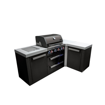 Îlot de cuisine en forme de L en acier inoxydable noir L 82 po x P 50 po x H 46 po Mont Buri Premium Garantie à vie