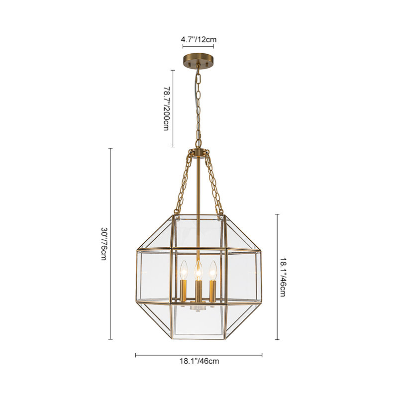 3 - Light Clear Glass Geometric Octagonal Pendant Light
