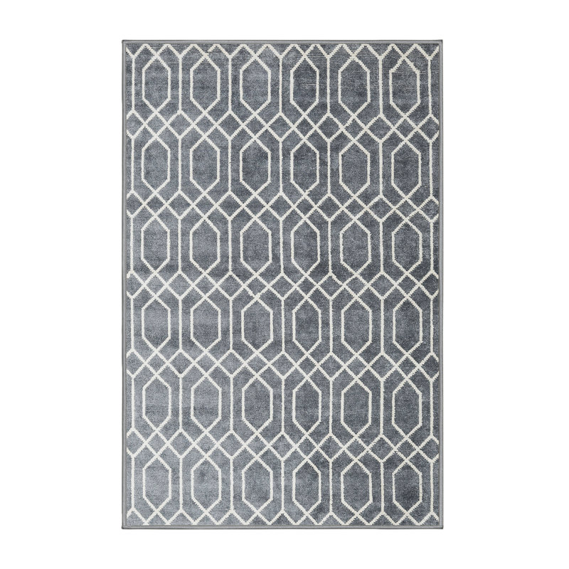 Tapis gris/zone blanche contemporaine, Rectangle 4 pi x 6 pi