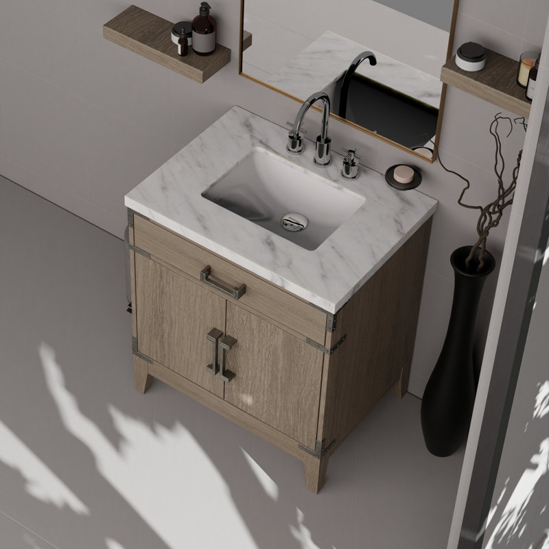 Ensemble de meuble-lavabo simple avec plateau en marbre de Carrare et robinet