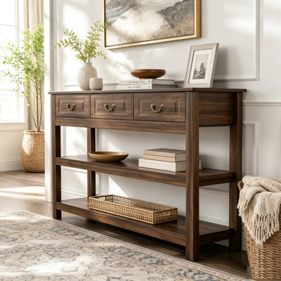 63" Wood Console Table with 3 Drawers