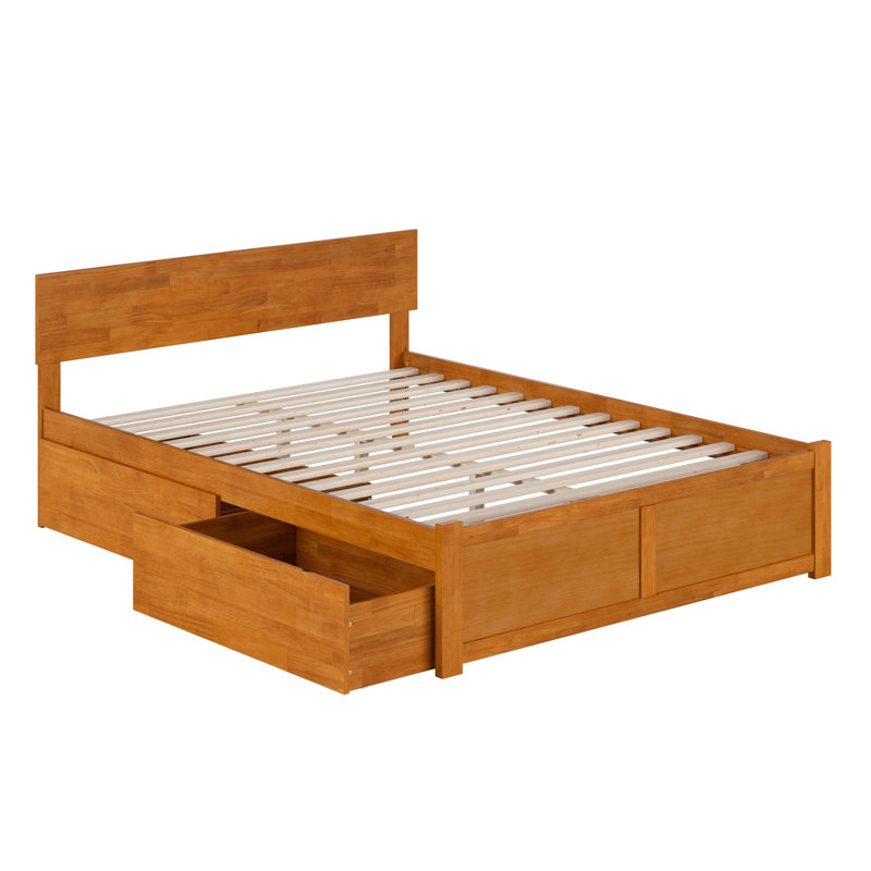 Orlando Solid Wood Platform Bed with Panel Footboard & Storage Drawers, Queen