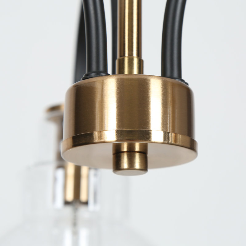 Lustre Sputnik à 3 lumières noir et or à intensité variable avec verre transparent pour intérieur sec