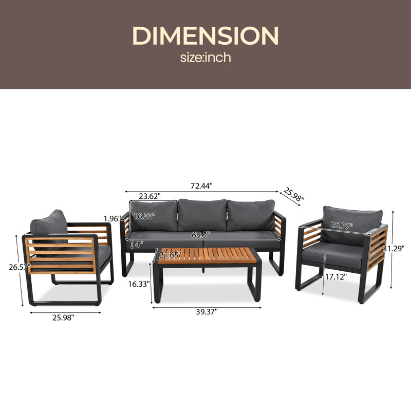 Ensemble de conversation d'extérieur pour 5 personnes avec coussins Leaja