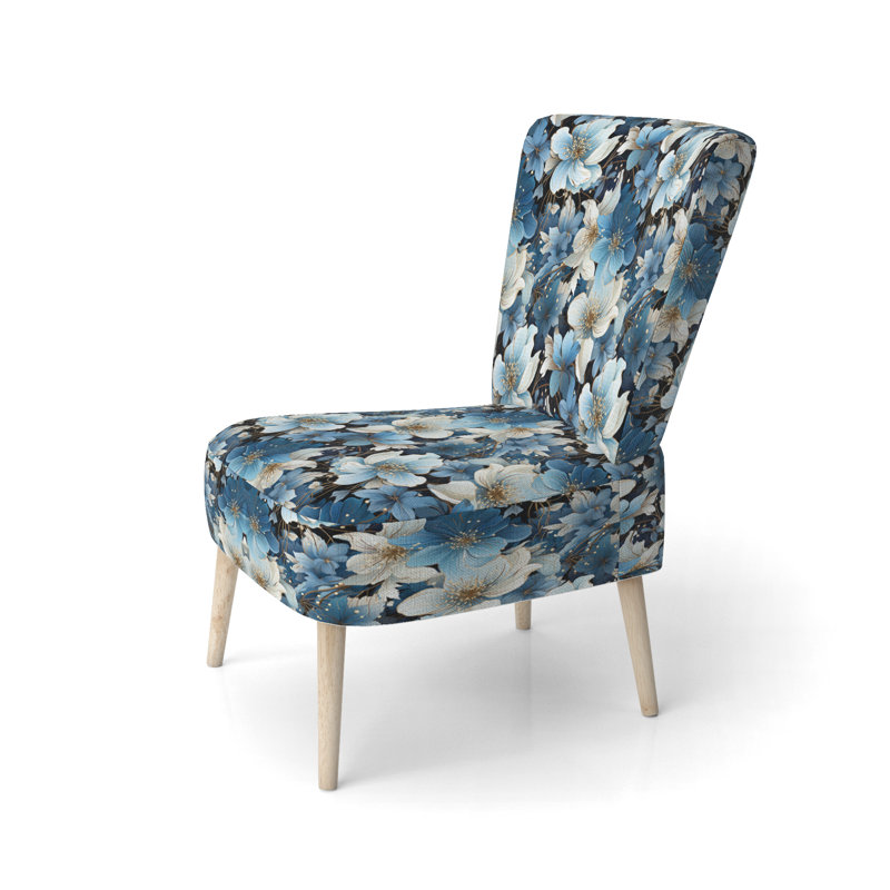 Motif de rêve floral bleu et blanc - Chaise d'appoint rembourrée de style campagnard, Chaise d'appoint bleue