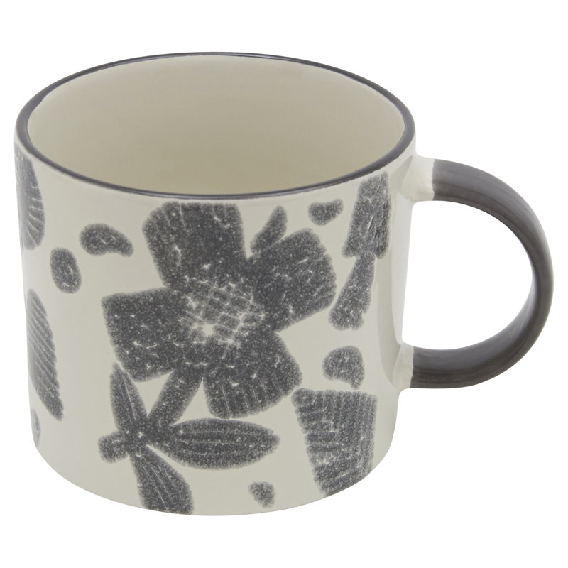 Gray and White Floral Ceramic Dinnerware Set, Service for 4