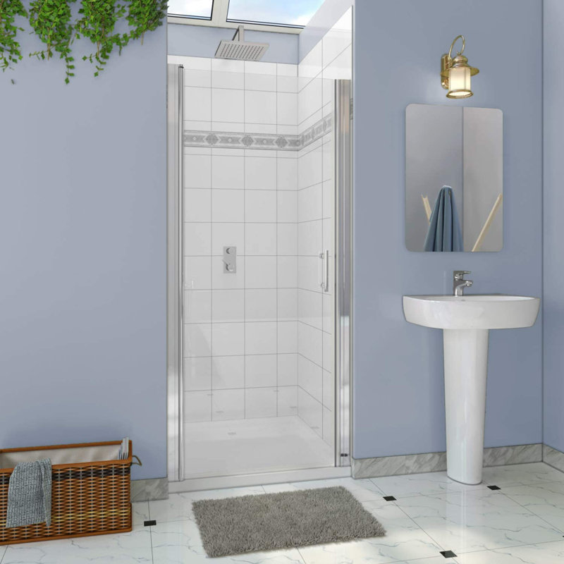 33.5'' - 35'' W x 72'' H Pivot Frameless Shower Door with Clear Tempered Glass