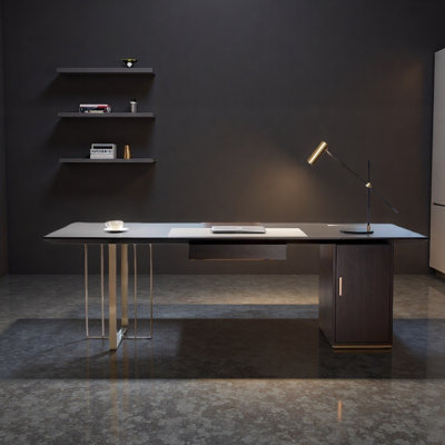 Modern Minimalist Solid Wood Desk with Metal Legs