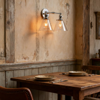 Applique murale industrielle avec double abat-jour en verre, luminaire câblé à 2 lumières pour l'éclairage intérieur, douille E26 compatible avec les ampoules à DEL
