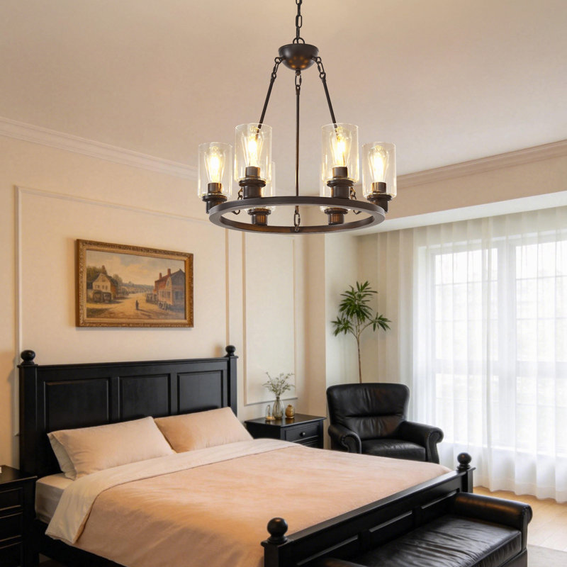23.62'' Modern 6-Light Black Wagon Wheel Chandelier With Light(No Bulbs) For Bedroom Bathroom,Living Room--E26--Coffee Brown