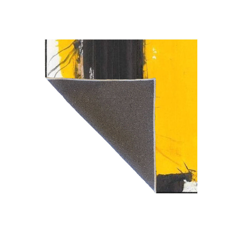Tapis jaune lavable à motifs tissés, Sous-tapis carré 3 pi 3 po inclus
