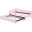 Lit de jour simple rembourré rose avec lit gigogne pour une disposition flexible des invités - Lit gigogne extensible de taille L, idéal