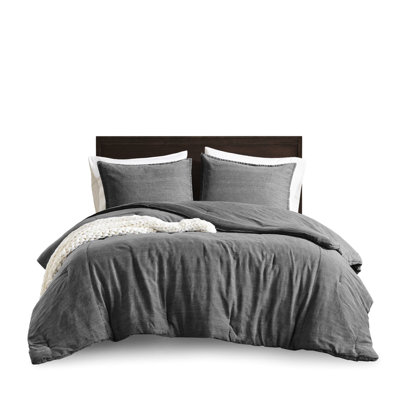 Grey 3pcs Full/queen Twill Washed Comforter - Skin Design, Timeless Elegance, Cloud Soft Fill Breathable 100% Cotton, Stitching, For Year Round Use