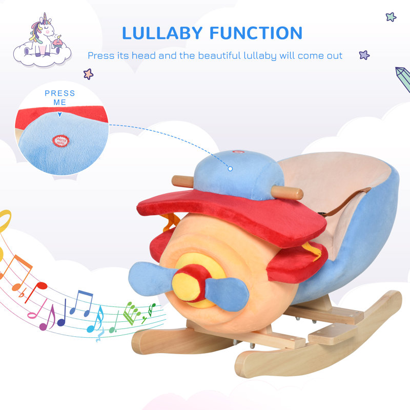 Colorful Plush Airplane Rocker with Wooden Base