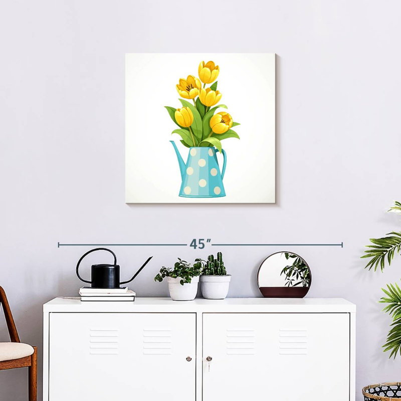 Tulipes dans un arrosoir, H 24 po x l 24 po