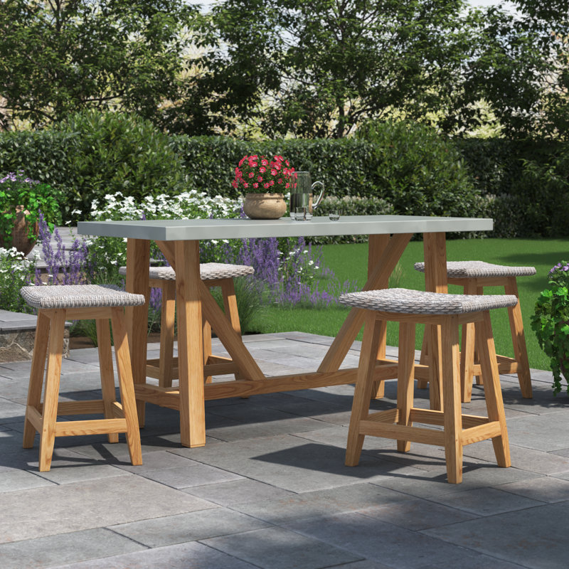 Nicole 4 - Person Teak Wood Patio Dining Set with Rectangular Table