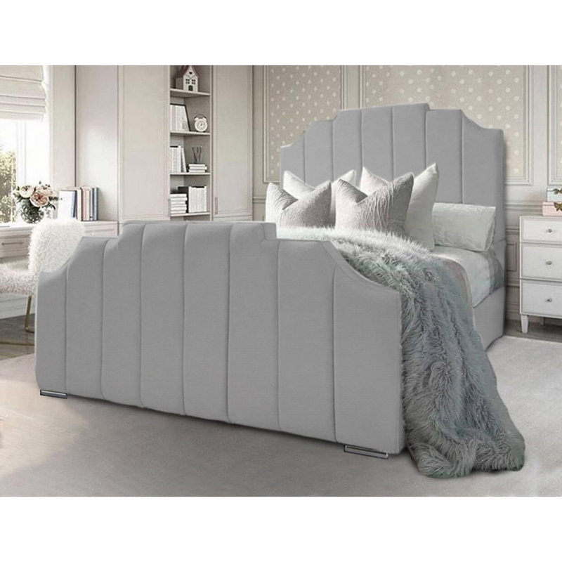 Tyrion Upholstered Bed , Double (4'6), Light Silver