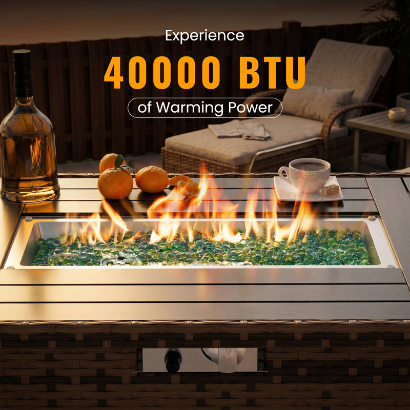 Terkel Rectangle Outdoor Fire Pit Table , Dark Brown