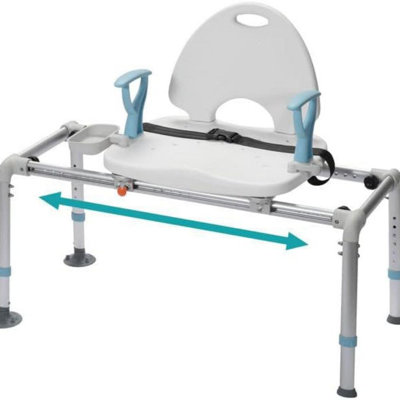 Banc de transfert de douche coulissant robuste, 450 lb | Ceinture de sécurité, large siège / dossier, pieds réglables, convient aux personnes âgées