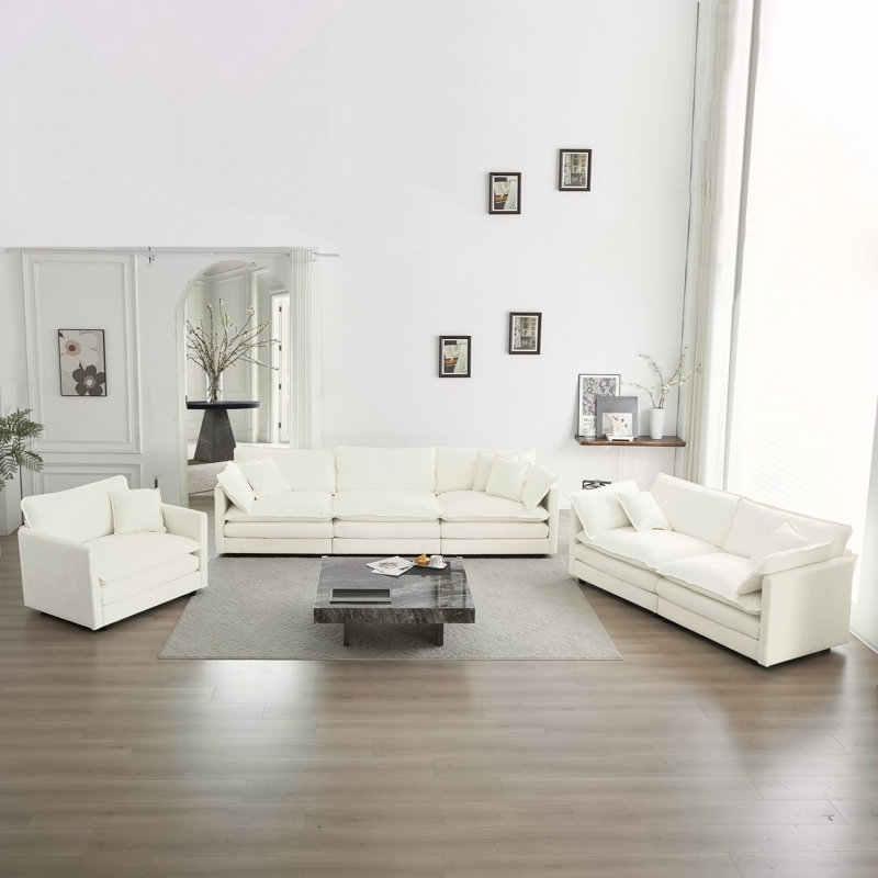Ensemble de canapé modulaire en chenille moderne avec assise très profonde, conception modulaire 3 pièces pour un confort et un style ultimes