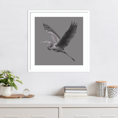 «Great Greyscale Heron II» par Grace Popp, impression sur bois encadrée
