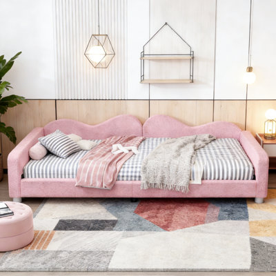 Upholstered Daybed, Sherpa Fabric Sofabed with Cloud-Shaped Backrest