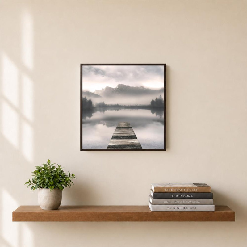 «Serene Dock» par Irene Weisz - impression sur toile, H 24 po x l 24 po, Cadre plat flottant, Brun