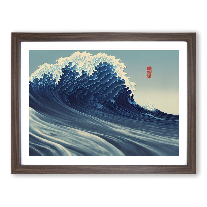 Suave Japanese Wave - Single Picture Frame Print, 46cm H x 64cm W x 2cm D, Walnut