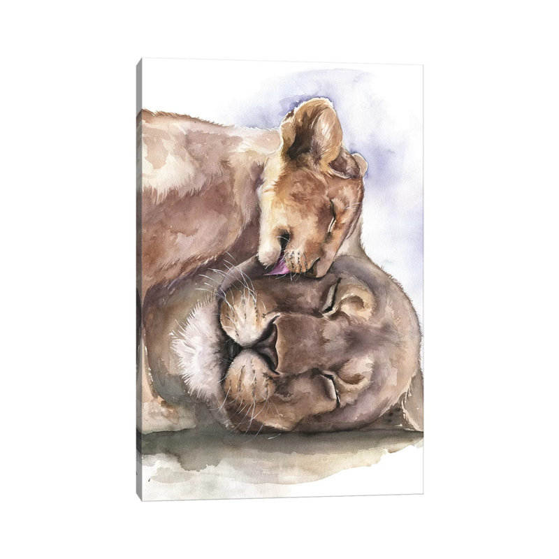 Happy Lions, art encadré, H 60 po x l 40po x P 1,5 po, Toile tendue