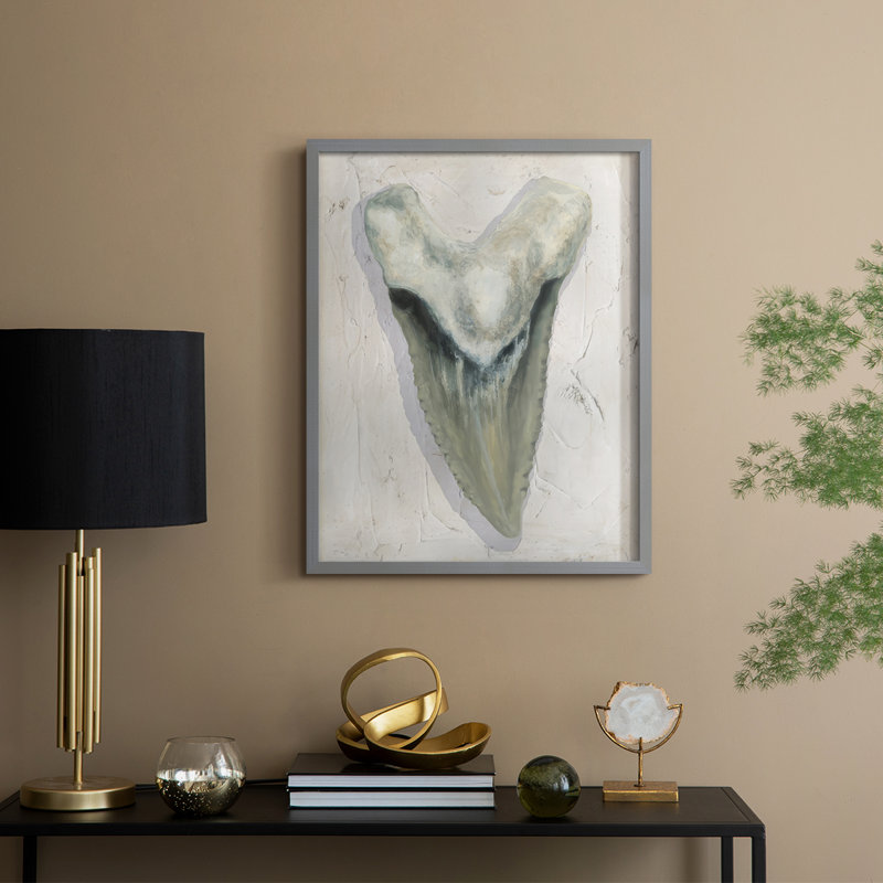 Watercolor Sharks Tooth II Framed Print - Solid Wood, 15" H x 12" W, Grey Framed