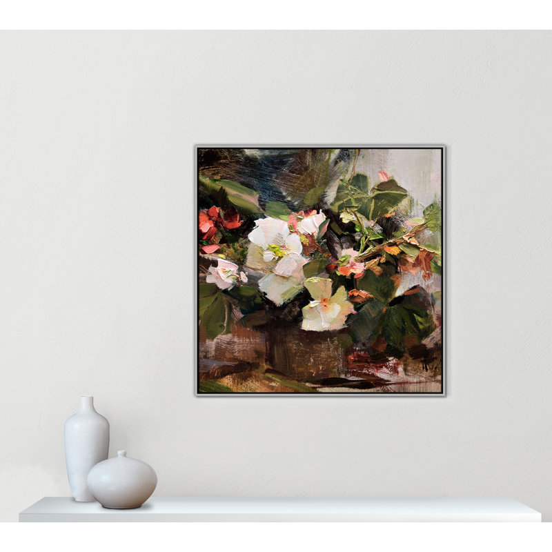 «Begonias Print» par Katie Swatland, Argent, H 41,5 po x l 41,5 po
