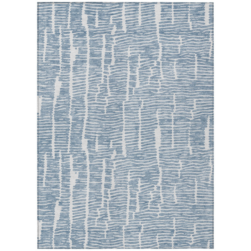 Ivory Abstract Washable Indoor Outdoor Area Rug, Rectangle 3' X 5'