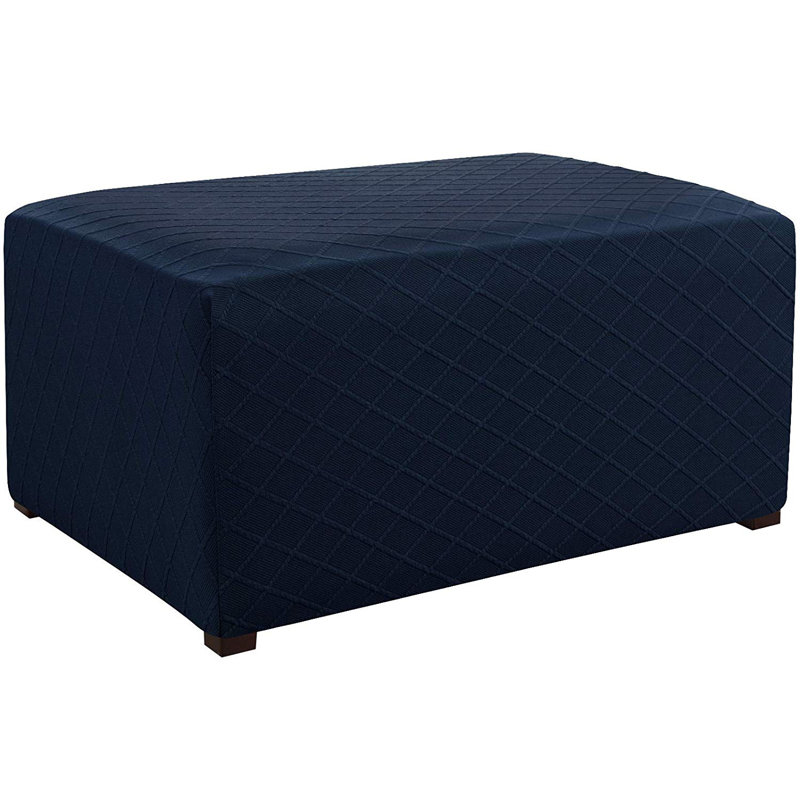 Box Cushion Ottoman Slipcover, Dark Blue