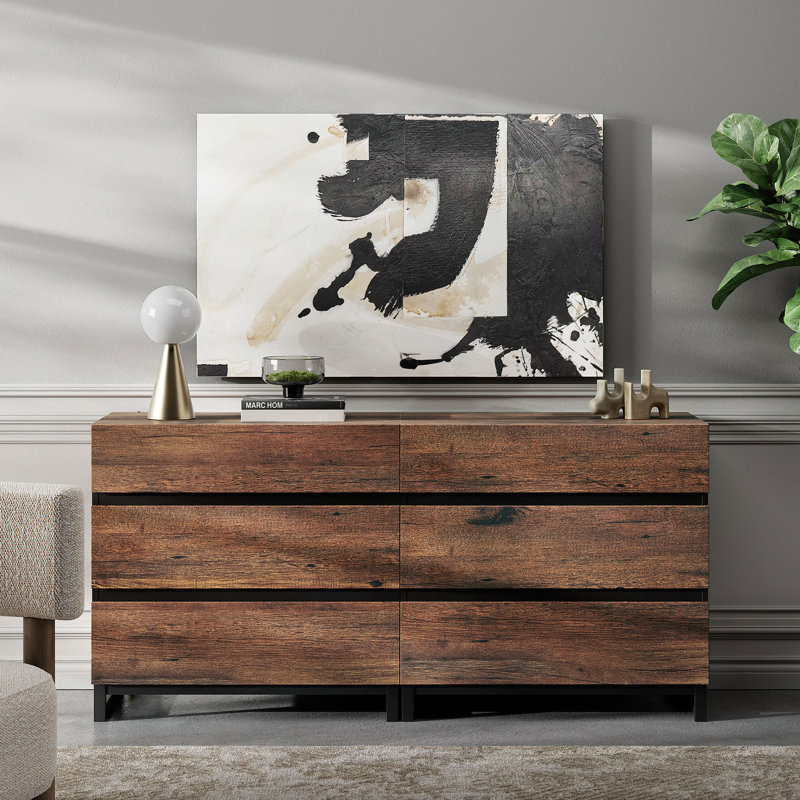Clayton Dresser For Bedroom, Closet Organizers And Storage With 6 Drawers, Chest Of Drawers With Metal Base, Modern Wood Dresser For Living Room, Entryway