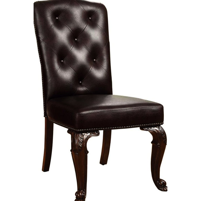 Chaises d'appoint de salle à manger traditionnelles, bois massif cerisier brun, revêtement foncé, 2 chaises en bois, dossier et rembourré, style luxueux