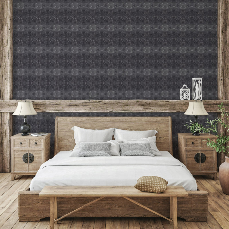 Abra Celestial Diamonds Premium Matte 10' L x 24" W Wallpaper Roll, Faux Grasscloth, Non-pasted, Black