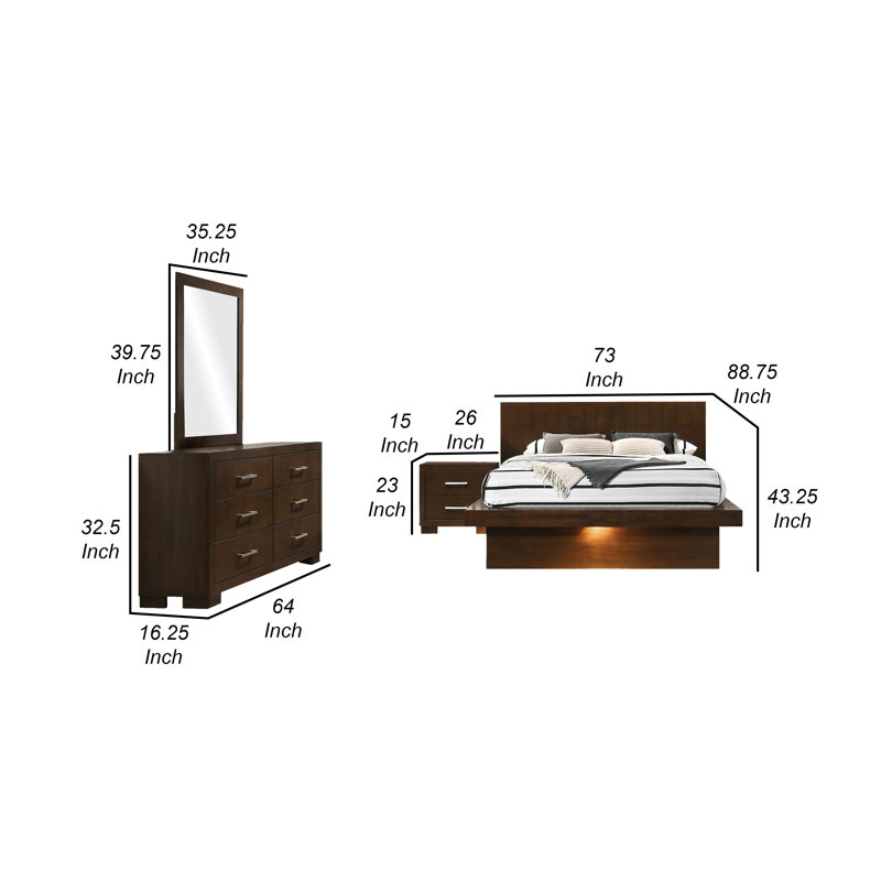 Ensemble de chambre à coucher à DEL 4 pièces Bela, Grand lit