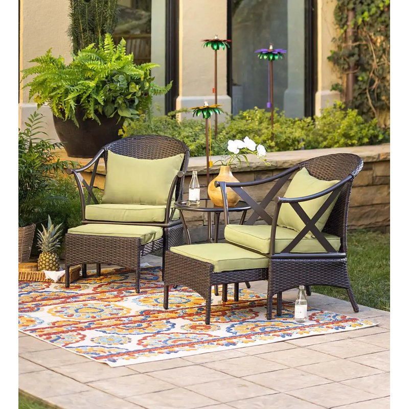 2-Person Wicker Patio Set with Light Green Cushions