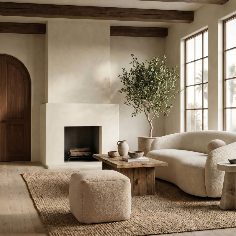 Pouf Inaki, Fausse laine brun clair