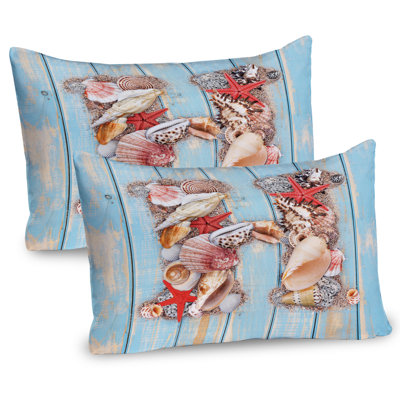 Ambesonne Letter H Pillow Sham 2 Pack Seashells Starfishes Dark Coral Pale Blue -  pil-2_44483_26x20