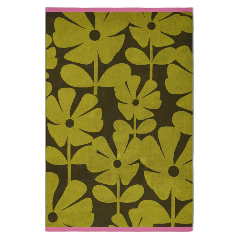 Wild Flower Blue Lagoon Cotton Towels, Bath Towel, Yellow Ochre
