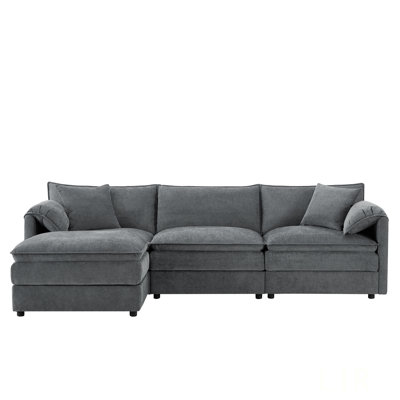 103 Inch Chenille Modular Sectional Sofa With Deep And Wide Seat, L Shaped Cloud Couch Set, Double Cushions, Movable Ottoman, Oversized Living Room Furniture