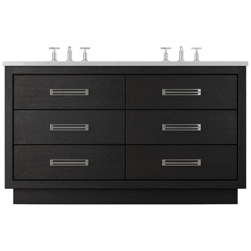 Avalon Double Drawer Bath Vanity, Classic Black, 60", Polished Chrome