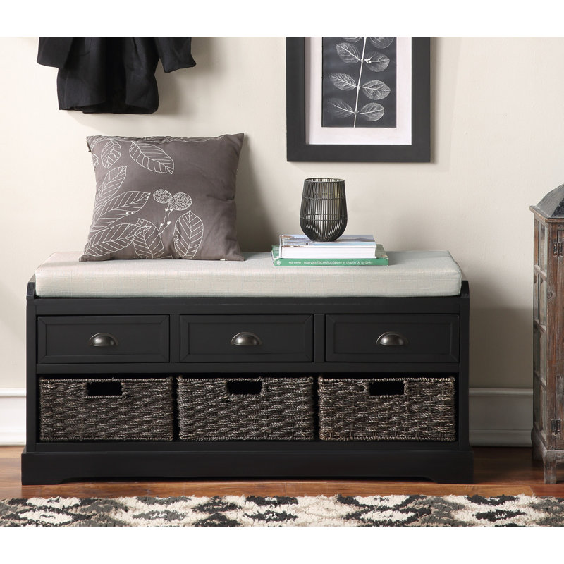 Banc de rangement en bois avec 3 tiroirs et 3 paniers Homes Collection, Noir