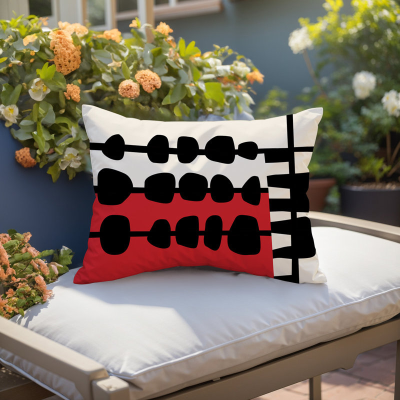 Oreiller rectangulaire réversible intérieur / extérieur Dola, Rouge / noir / blanc cassé, H 18 po x l 25 po